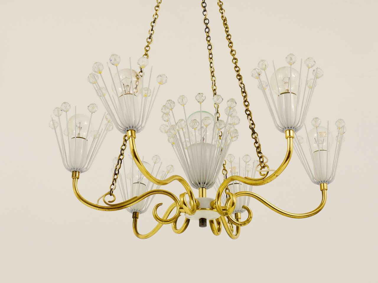 Emil Stejnar brass chandelier from the mid-century, Rupert Nikoll Vienna, Austria, 1950s.