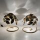 Hollywood regency set of 2 brass leaves table lamps, Bottega Gadda Italy, 1970s