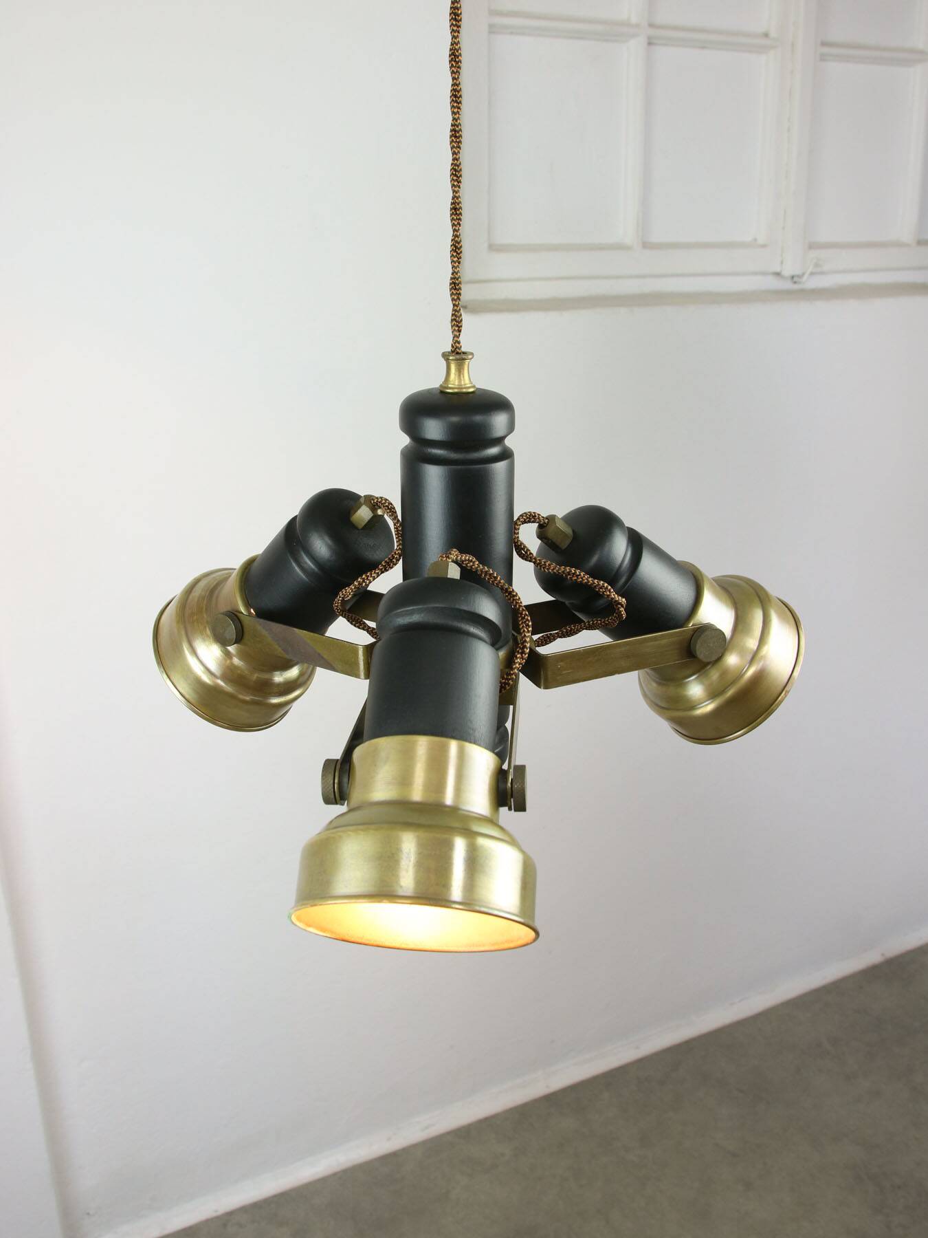 Vintage Italian Brass Reflector Chandelier, 70s