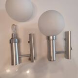 Pair of minimalist 70s opaline wall lights