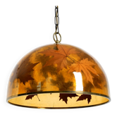 Rare, large 1970s Italian resin pendant lamp with embedded maple leaves