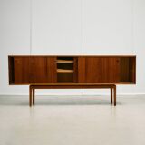 Rosewood and Teak Low Sideboard with Sliding Doors, 1960s