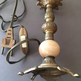 Two lamp bases in brass and brown veined onyx