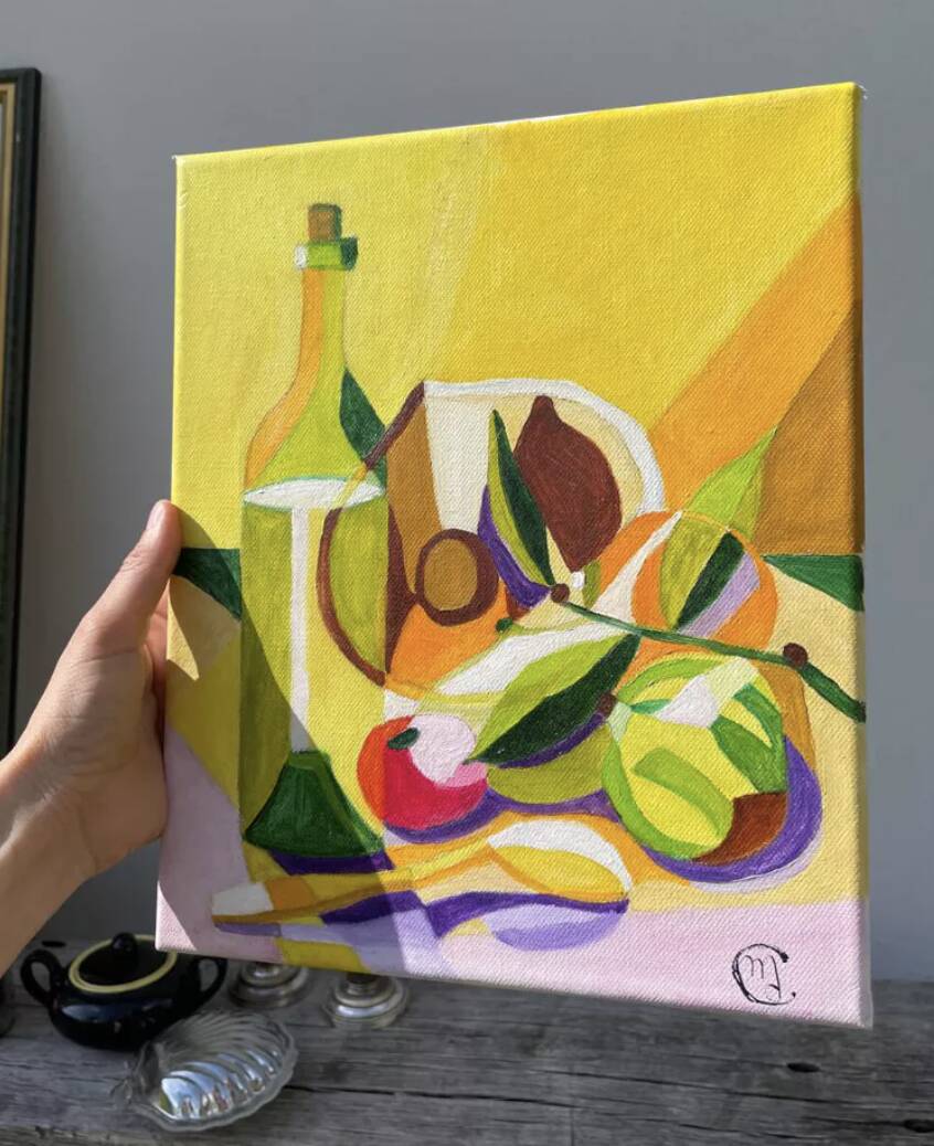 Modern still life, oil on canvas, fruit