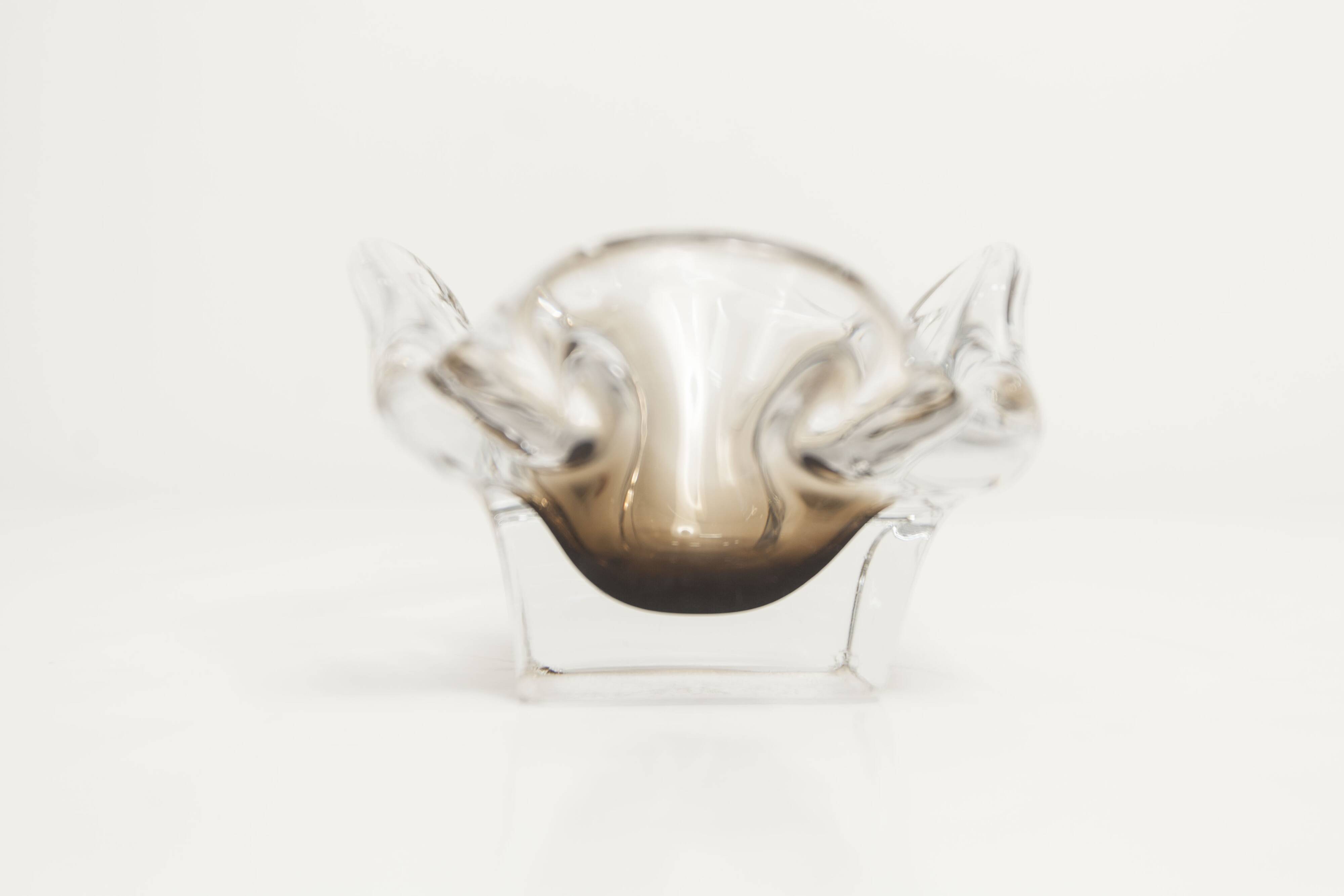 Cendrier murano carré 1960 transparent et marron