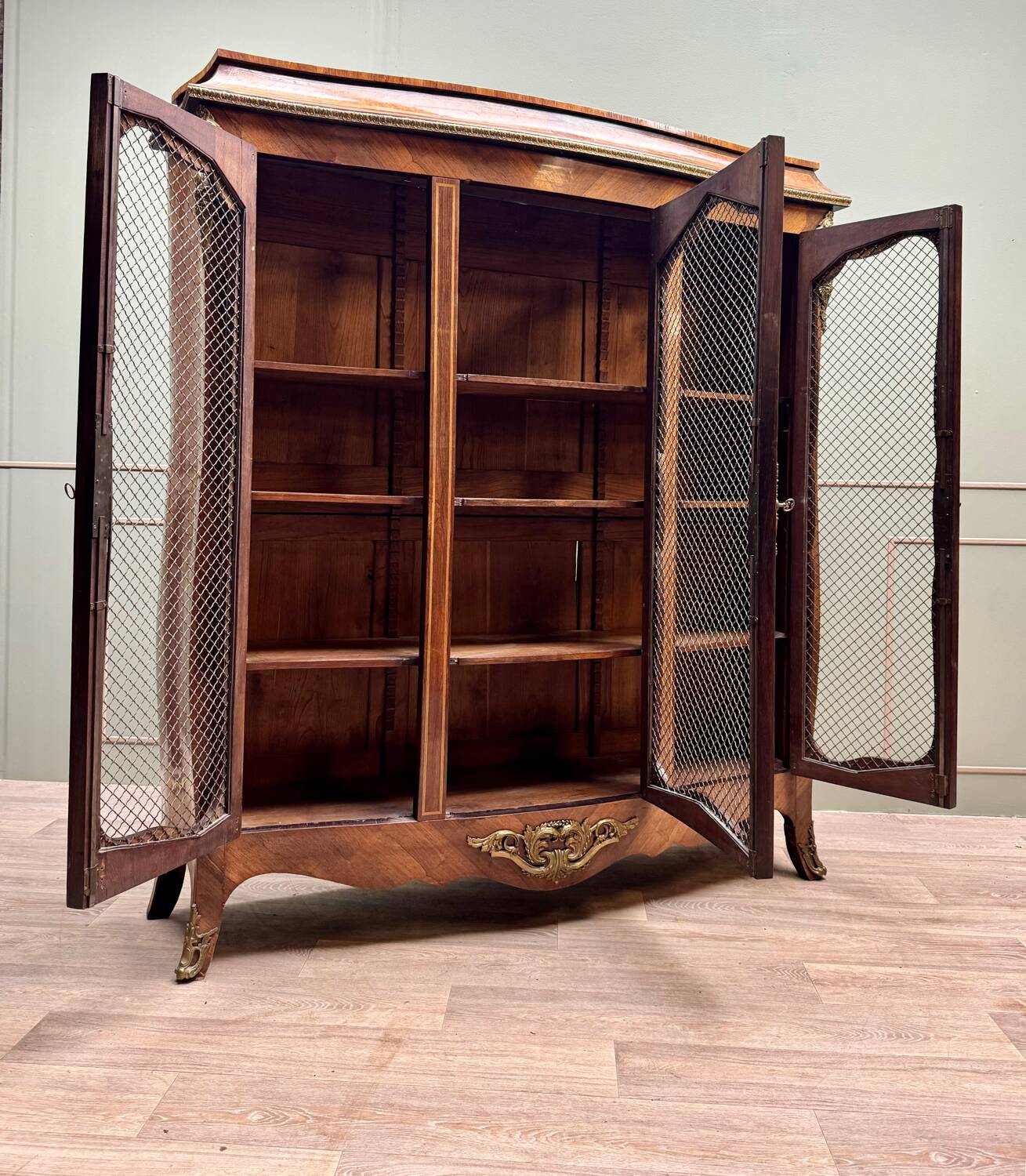 Bookcase Three Doors In Louis XV Style Marquetry XIX Eme Century