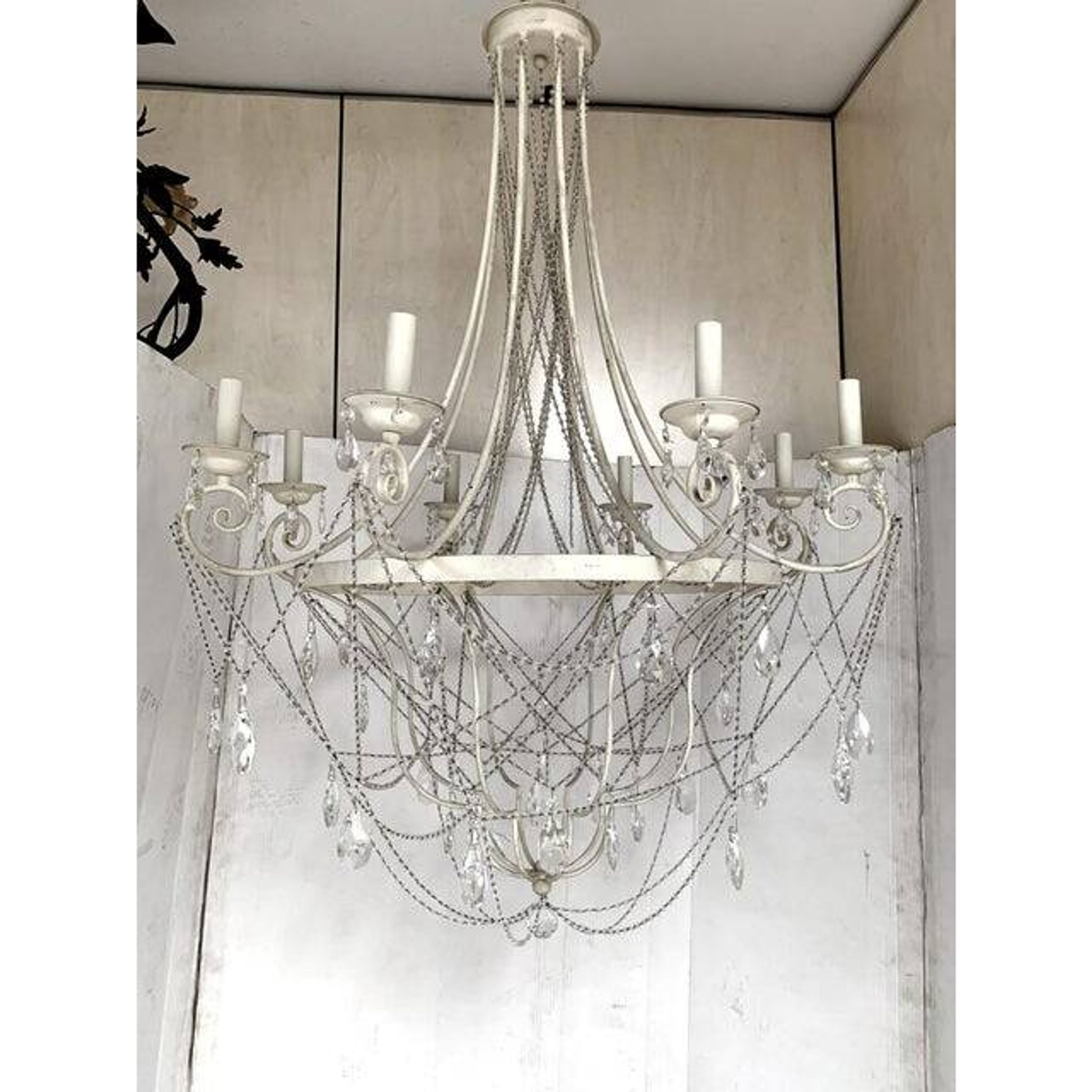 Contemporary ivory florentine iron and crystals chandelier