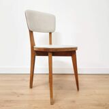 Set of 4 60s chairs in wood and white skai