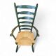 Vintage transparent green wooden arm chair / rush seat / high back ladder chair
