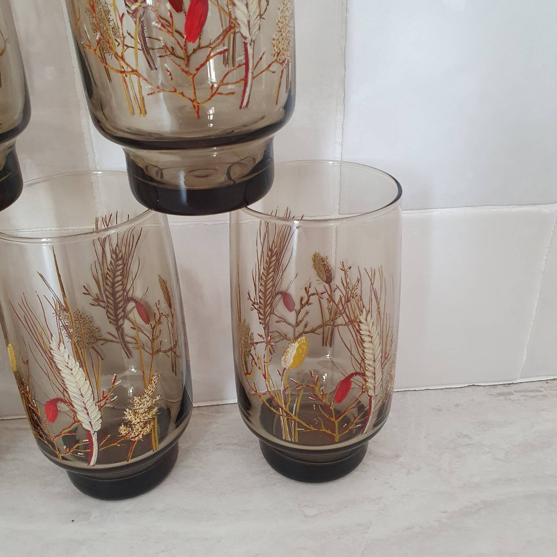 6 large smoked brown glasses