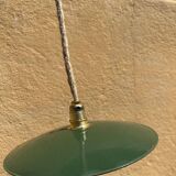 Vintage pendant light with green and white enamelled sheet metal shade