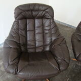 Pair of vintage Danish design brown leather swivel chairs by Bramin