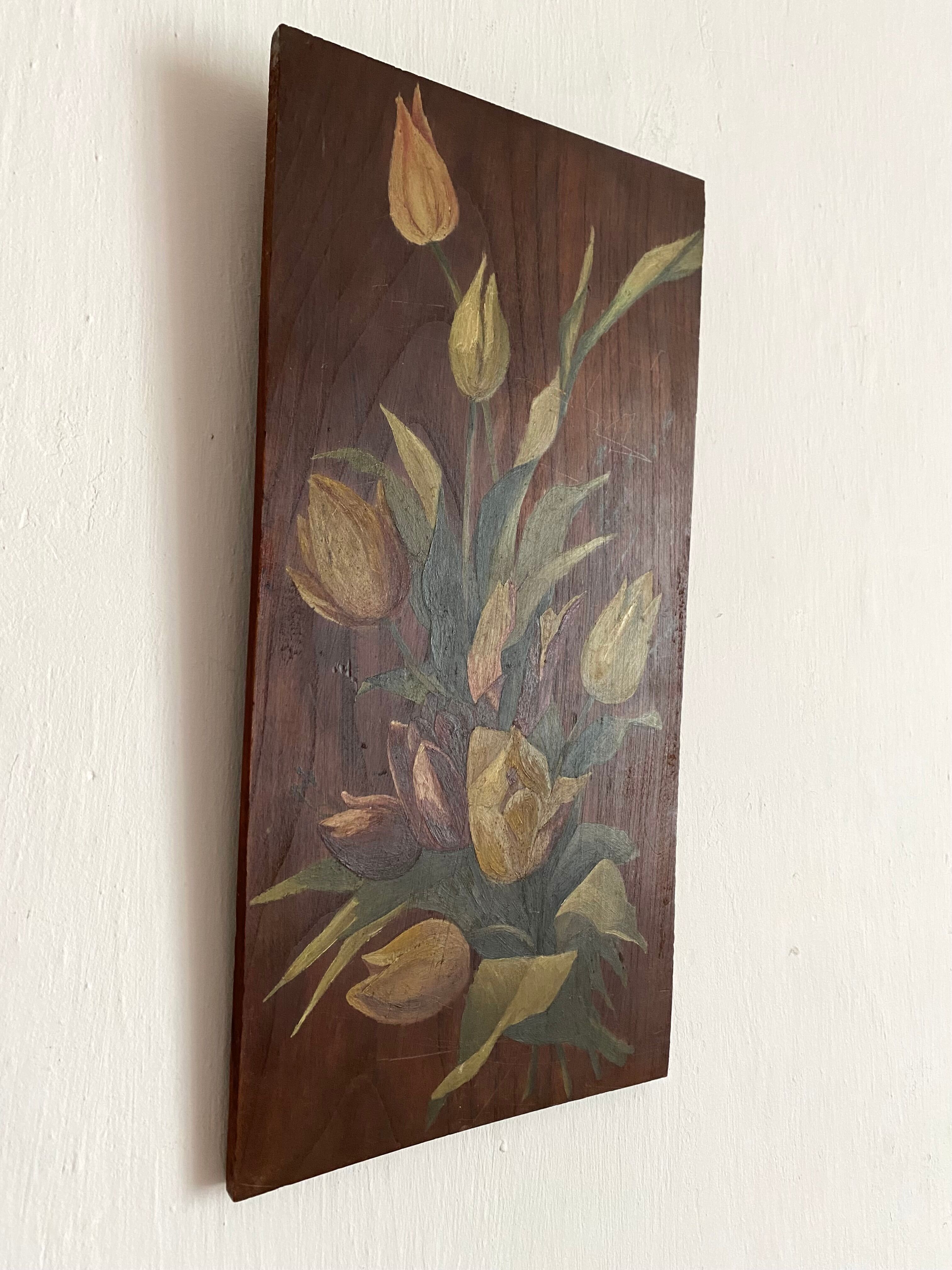 Peinture bouquet de fleurs sur bois 40 X 20