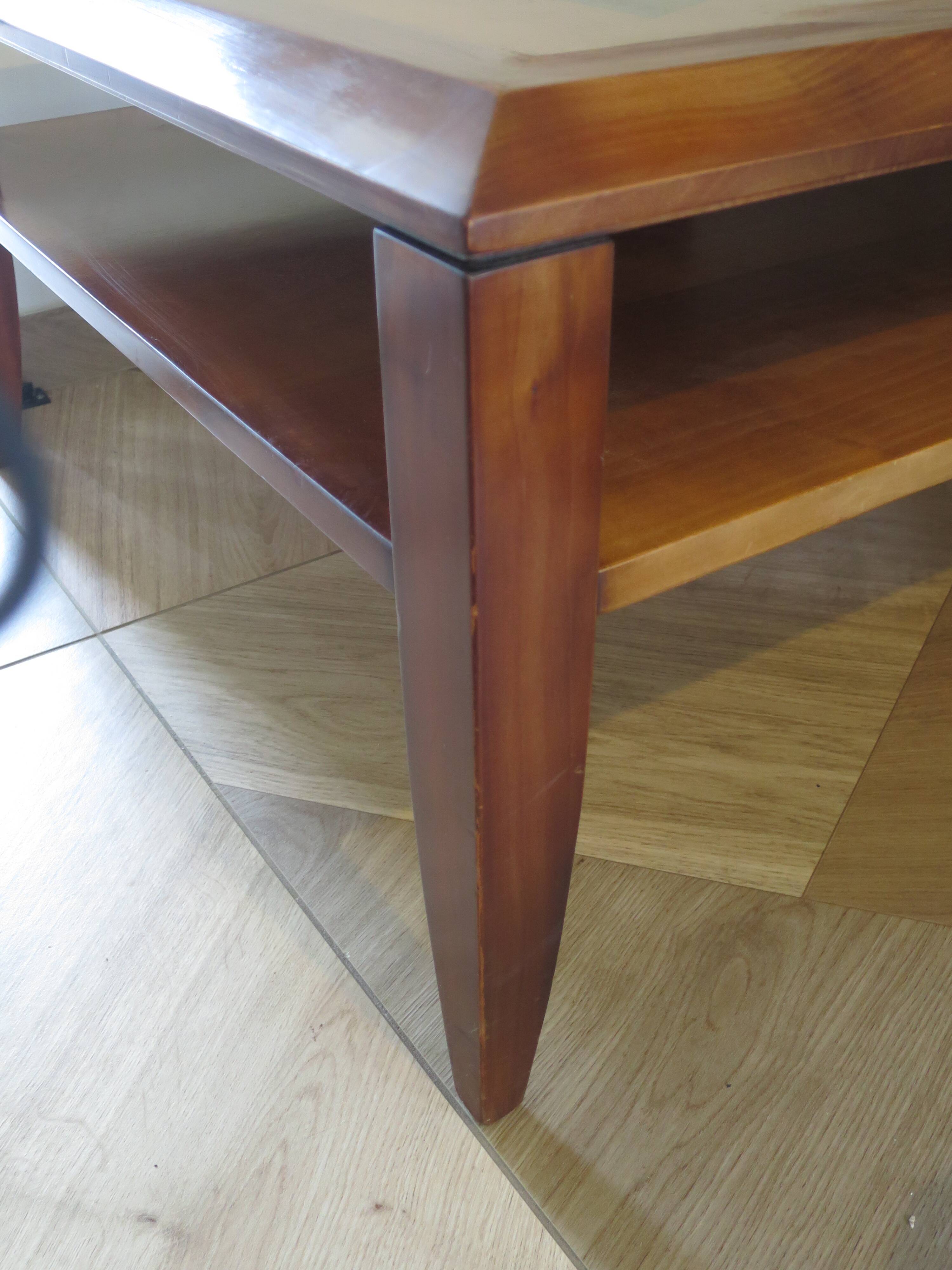 Large coffee table - cherry finish - solid wood - butterfly motifs