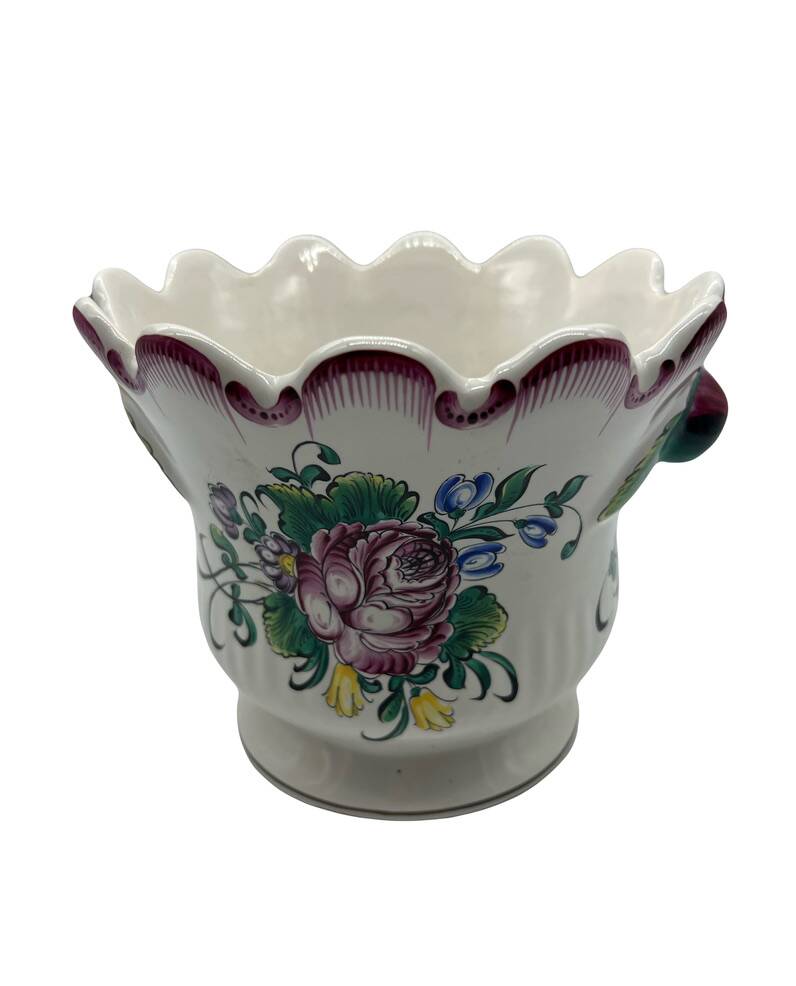 Earthenware planter with hand-painted Strasbourg decor – 20th century