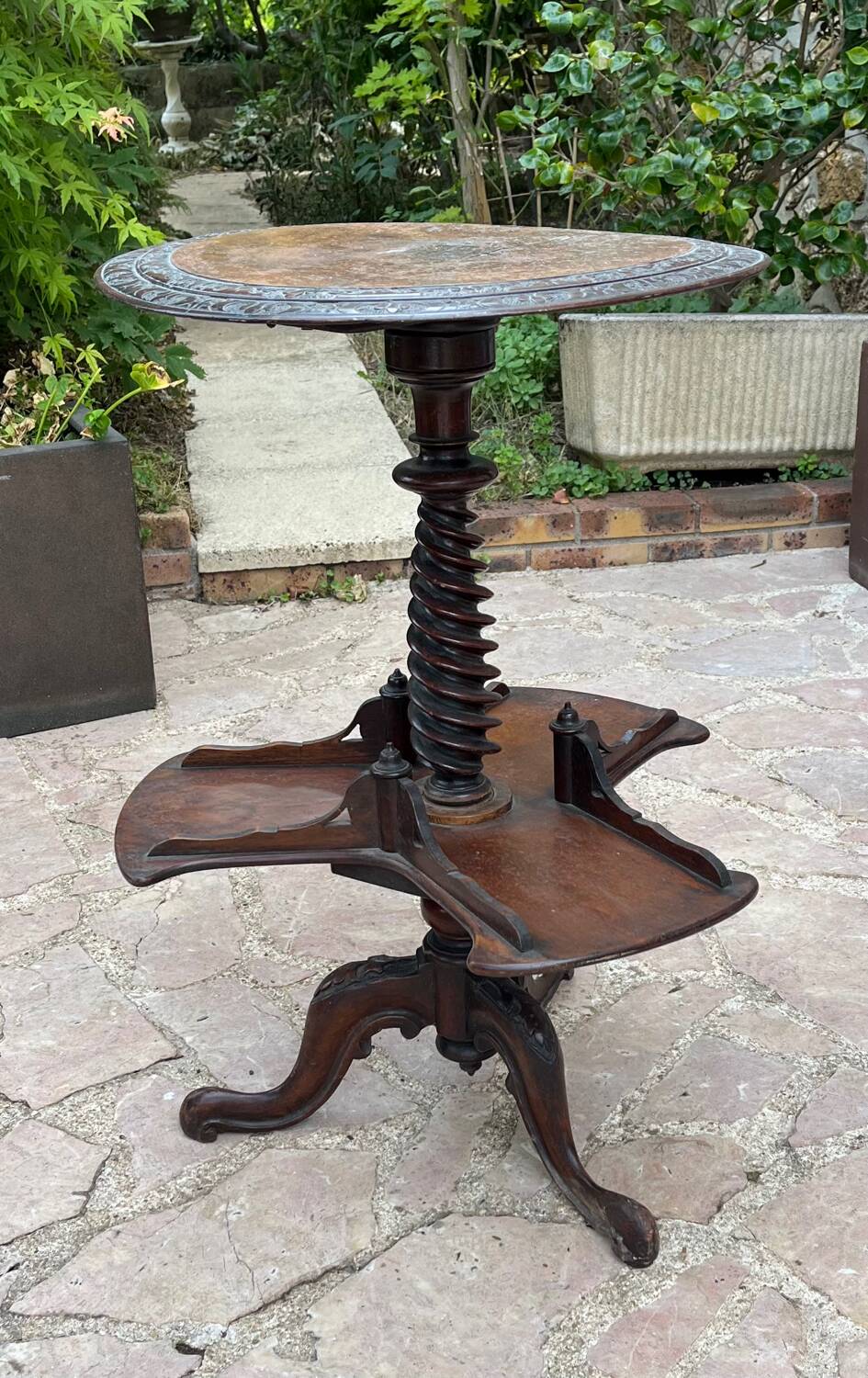 Old pedestal table with rotating trays