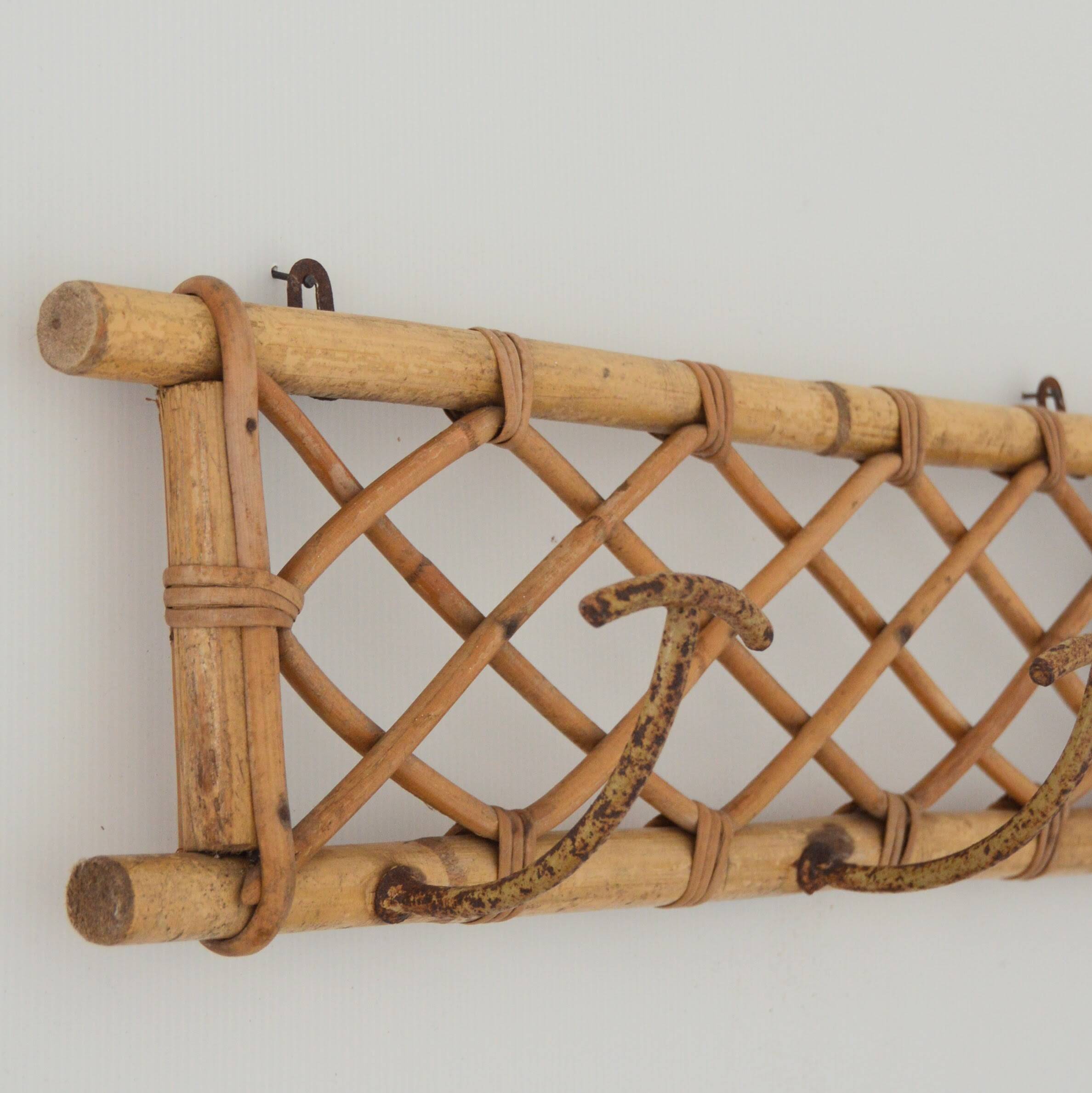 Vintage 1960s rattan coat rack