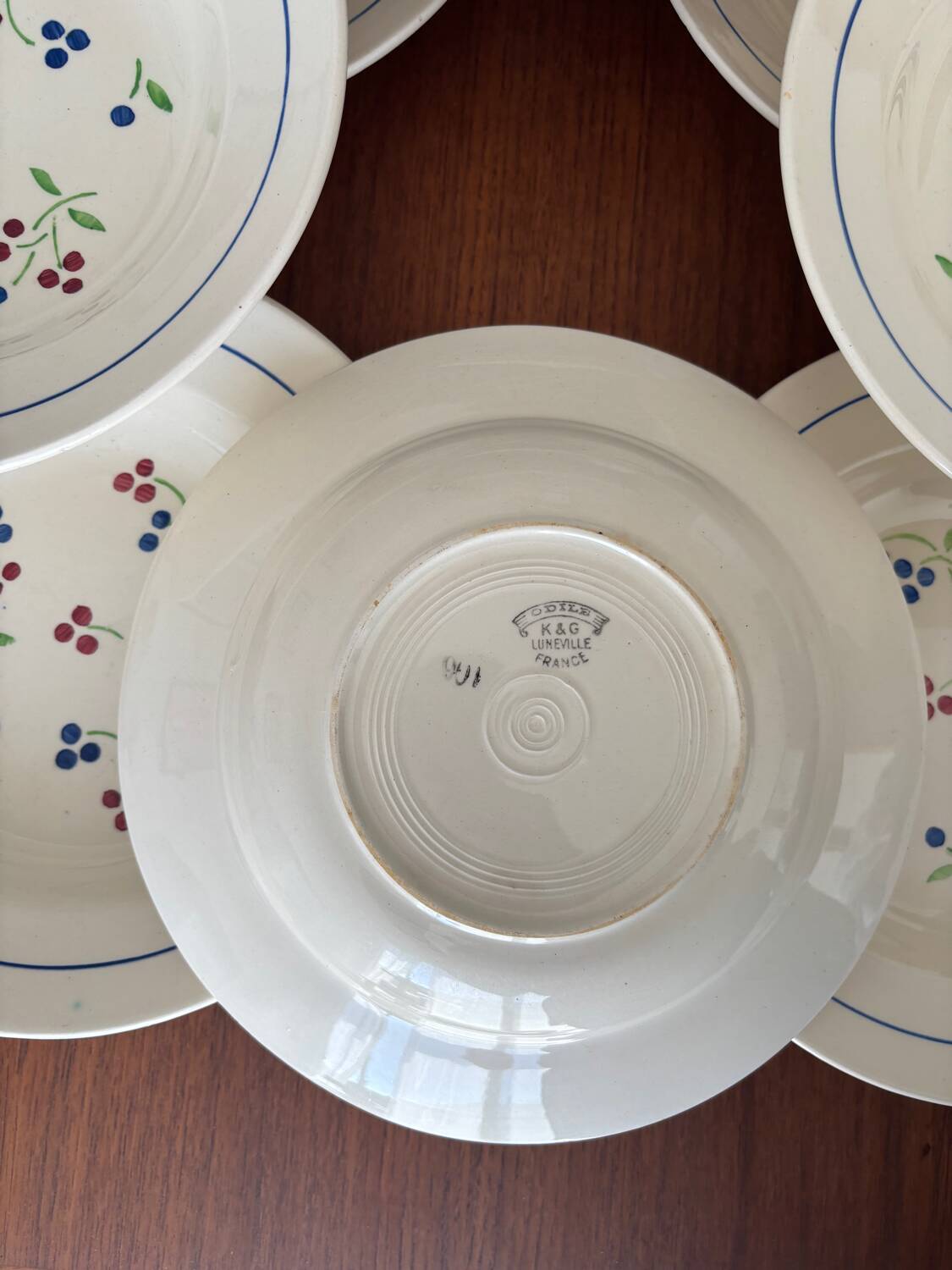 Set of 8 vintage Lunéville deep plates model Odile – bay decoration
