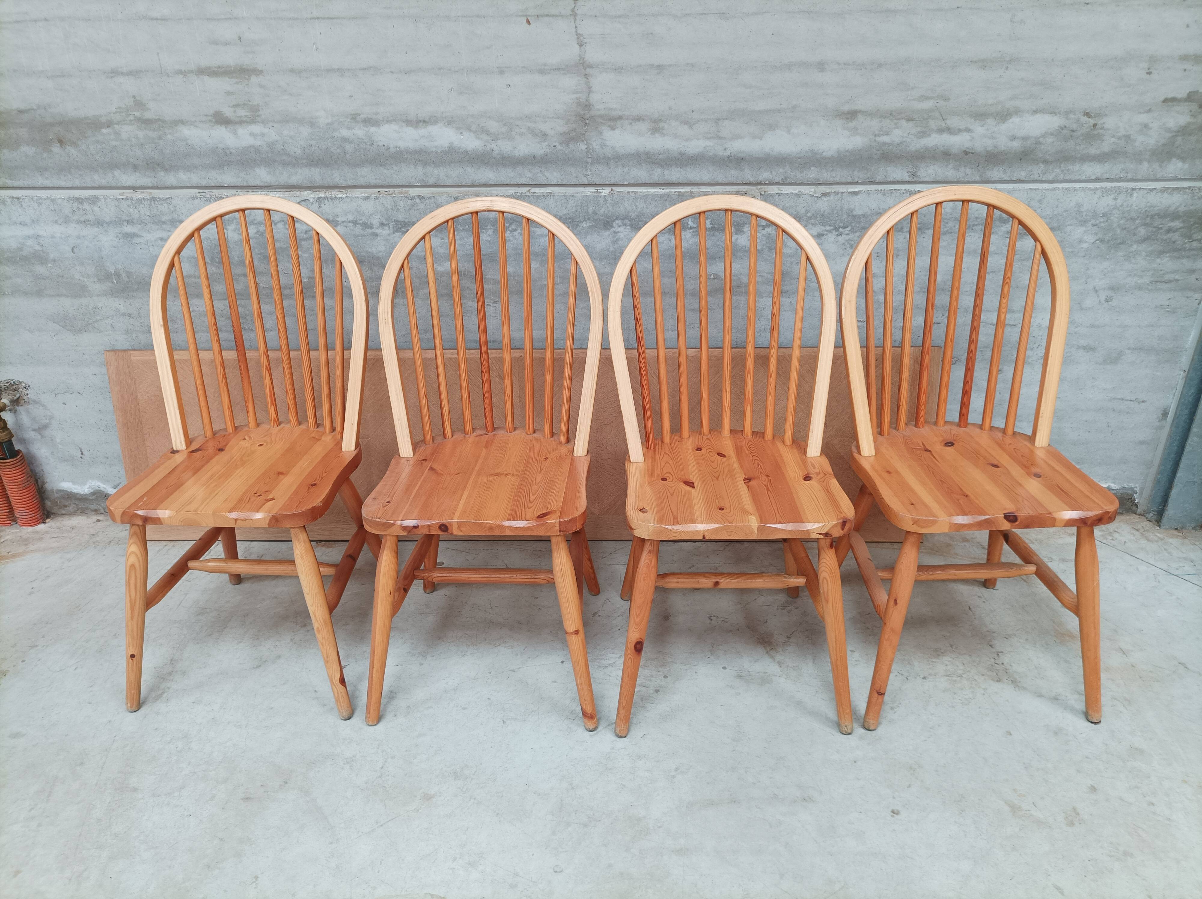4 windsor chairs in vintage pine 1970 1980