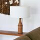 bottle lamp covered with wicker, white drum lampshade, 70s