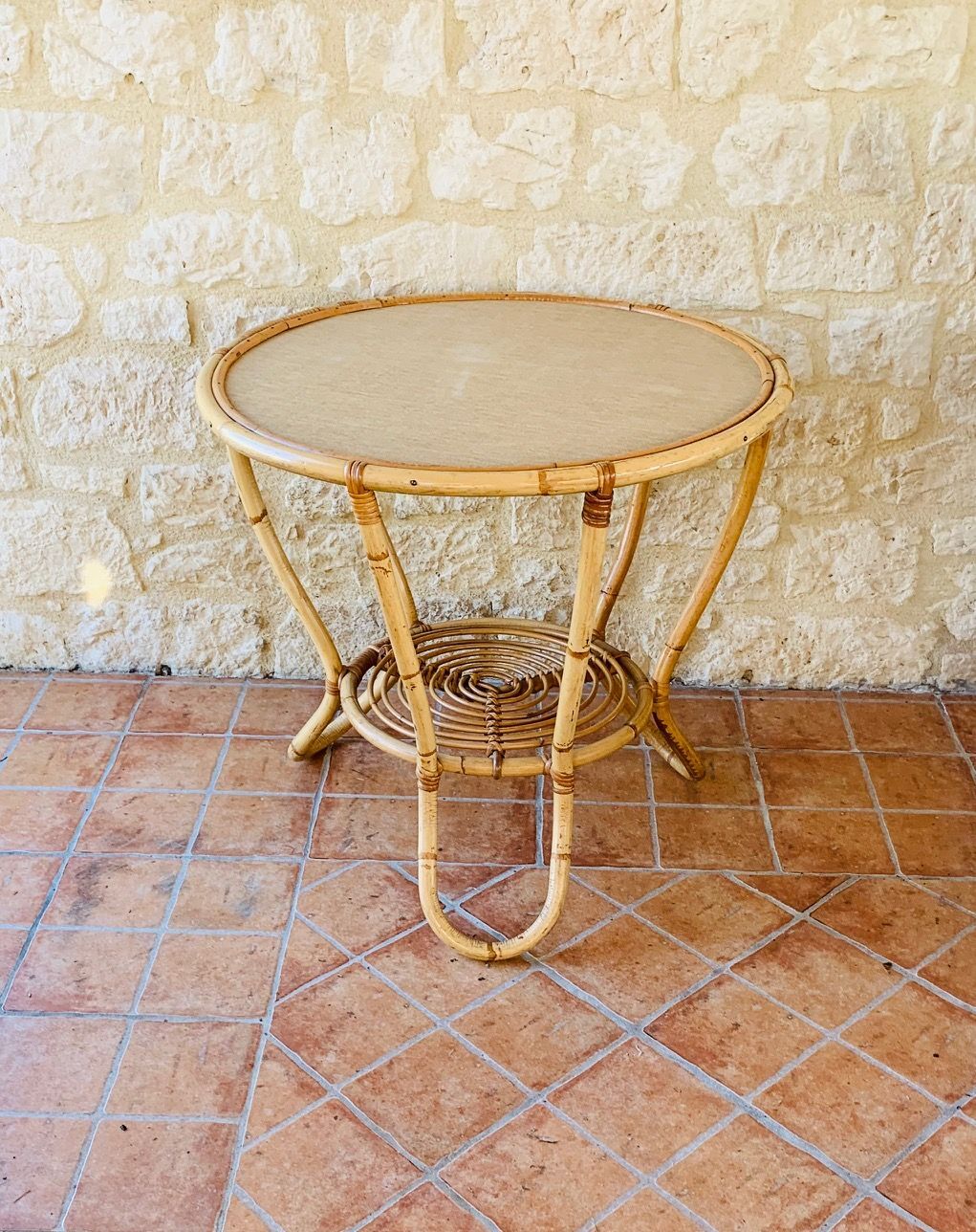 Rattan coffee table with range magazines, vintage circa 60's