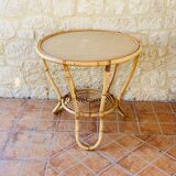 Rattan coffee table with range magazines, vintage circa 60's