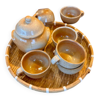 Ensemble tasses a cafe et sucrier Gres du Marais