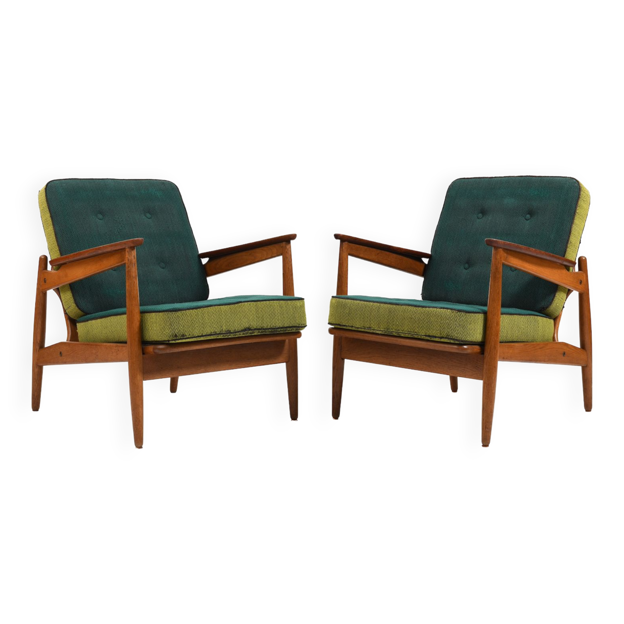 Paire de fauteuils en chêne et teck du début des années 1950
