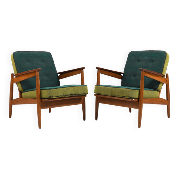 Paire de fauteuils en chêne et teck du début des années 1950