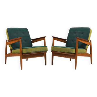 Early 1950s Danish Pair of Easychairs in Oak and Teak