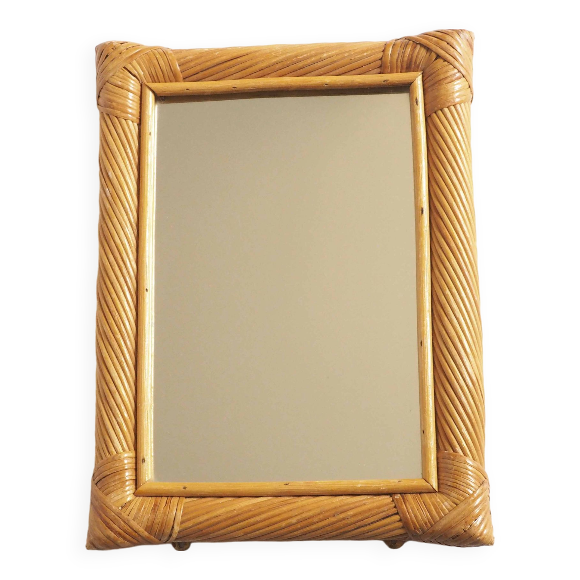 Rectangular rattan mirror