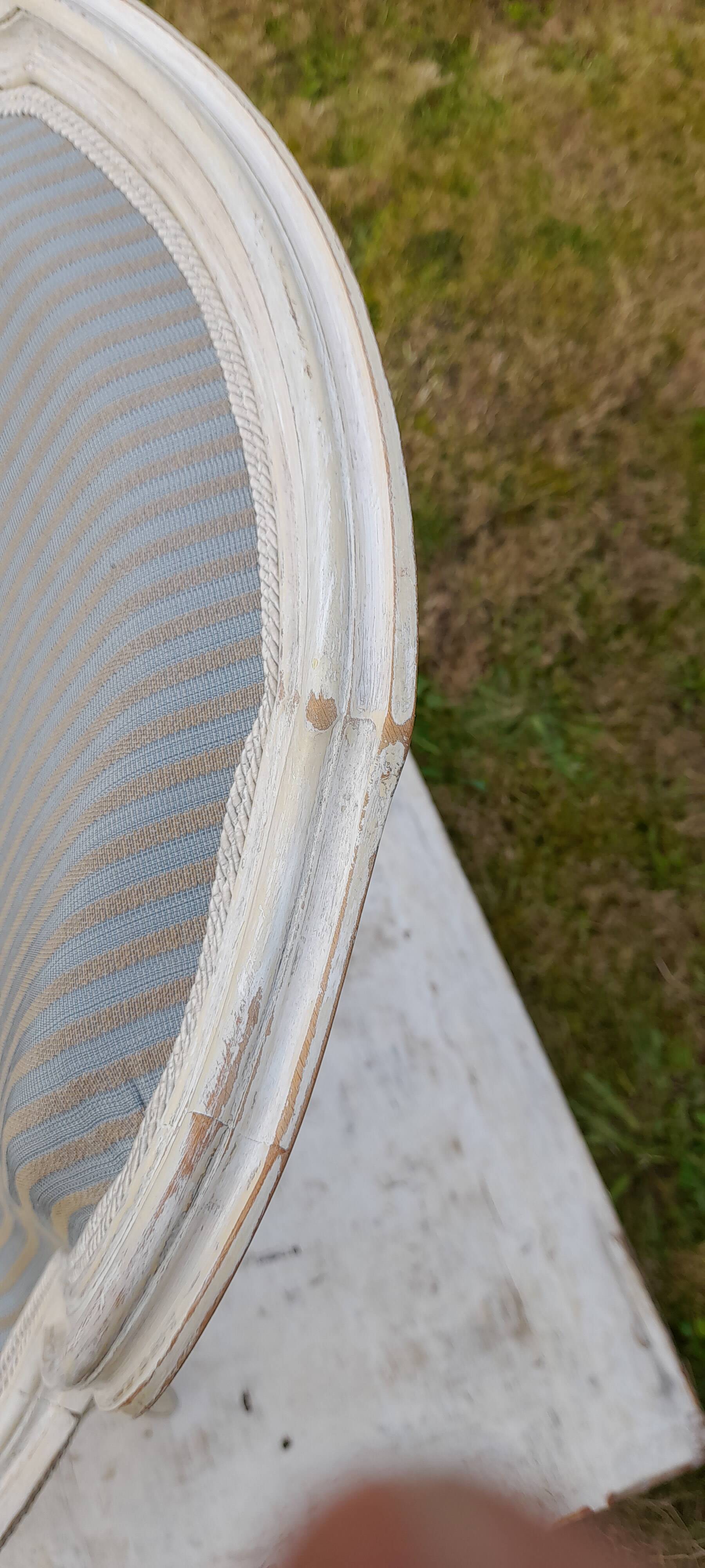 Bergère armchair with blue striped seat and back