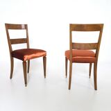 Set of Ten Orange Fabric Upholstery and Walnut Dining Chairs, Italy