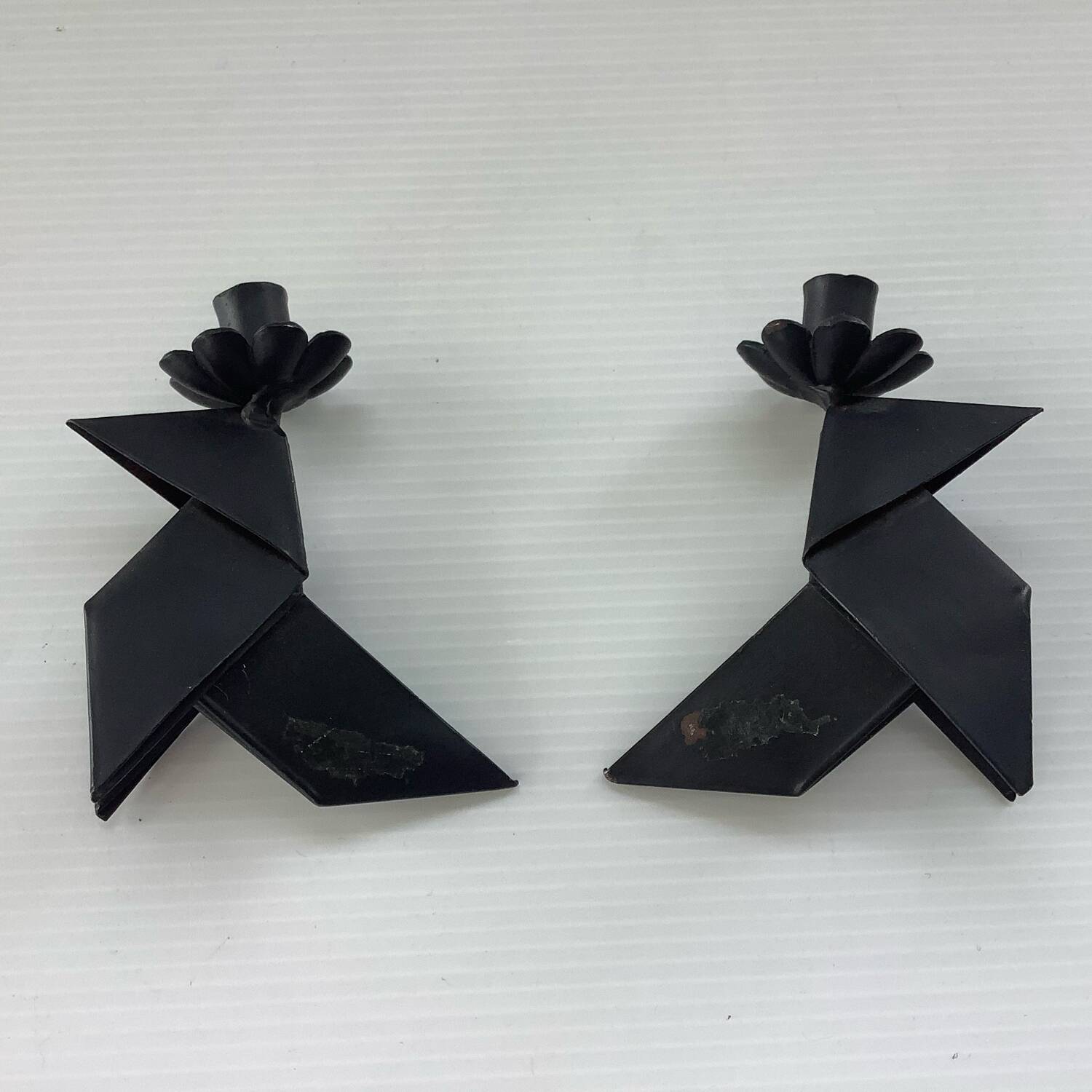 2 Small Vintage Candlesticks 1970s Denmark Brutalist Handmade Birds