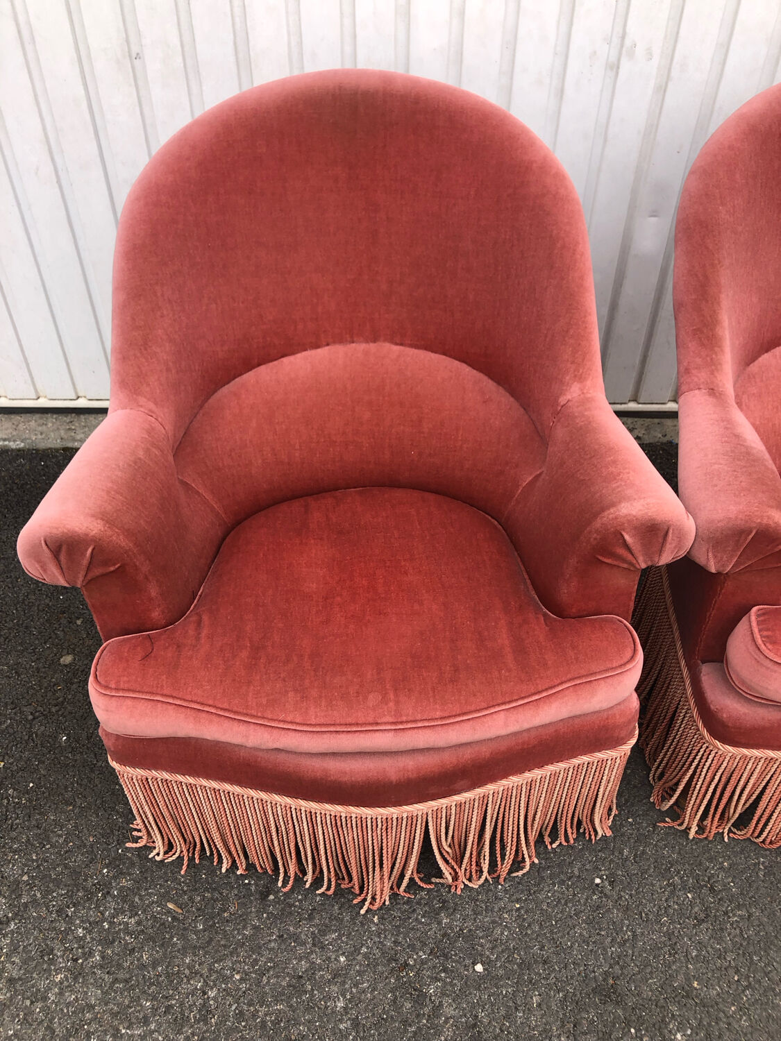 Paire de crapauds vintage en velours rose