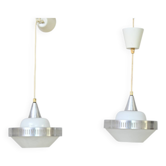 Glass and metal pendant lamps