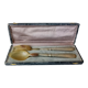 Box of salad cutlery in horn and silver metal