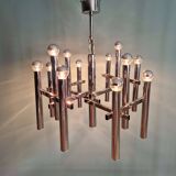 Large geometric chandelier in chromed metal, Massive, 1970
