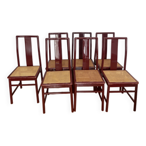 Lot de 7 chaises laque - cannage