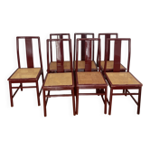 Lot de 7 chaises laque et cannage 1980 MONTINA SPA Italie
