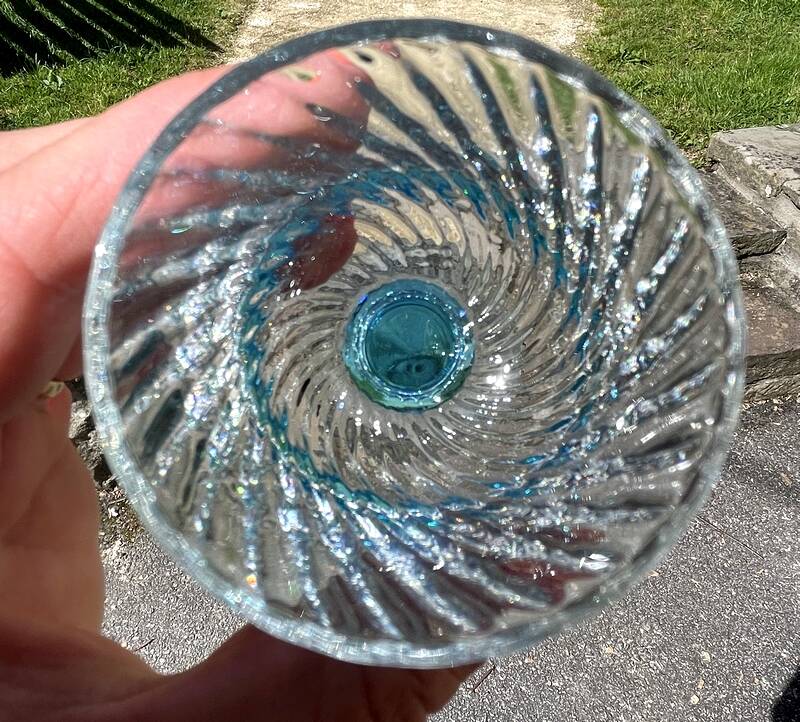 Set of 6 liqueur glasses in transparent blue bicoloured portieux glass