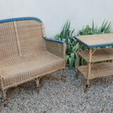 Fauteuil et table de jardin en rotin