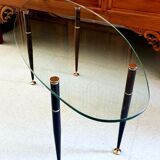 1950 oval coffee table in steel and brass glass