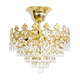 Old chandelier, gold metal crown ceiling, 4 floors, 3 fires, glass stamps. Year 80