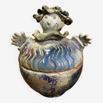 Covered pot "Kurt", anthropomorphic ceramic, nail-maker, vintage