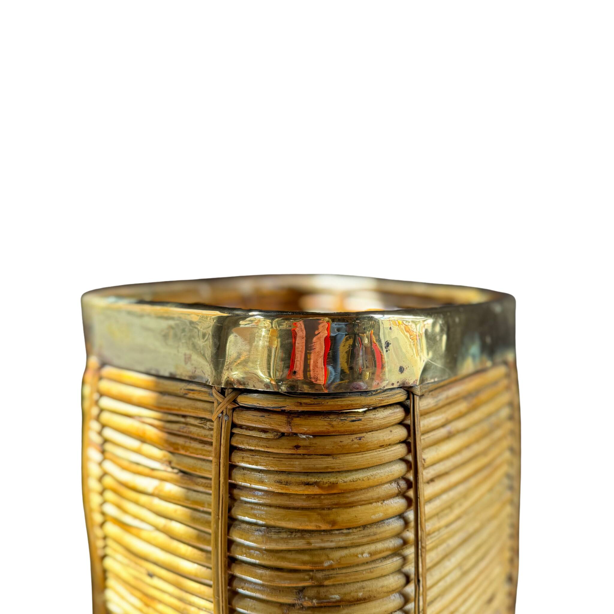 Rattan & Brass Planter | Italy 1970s