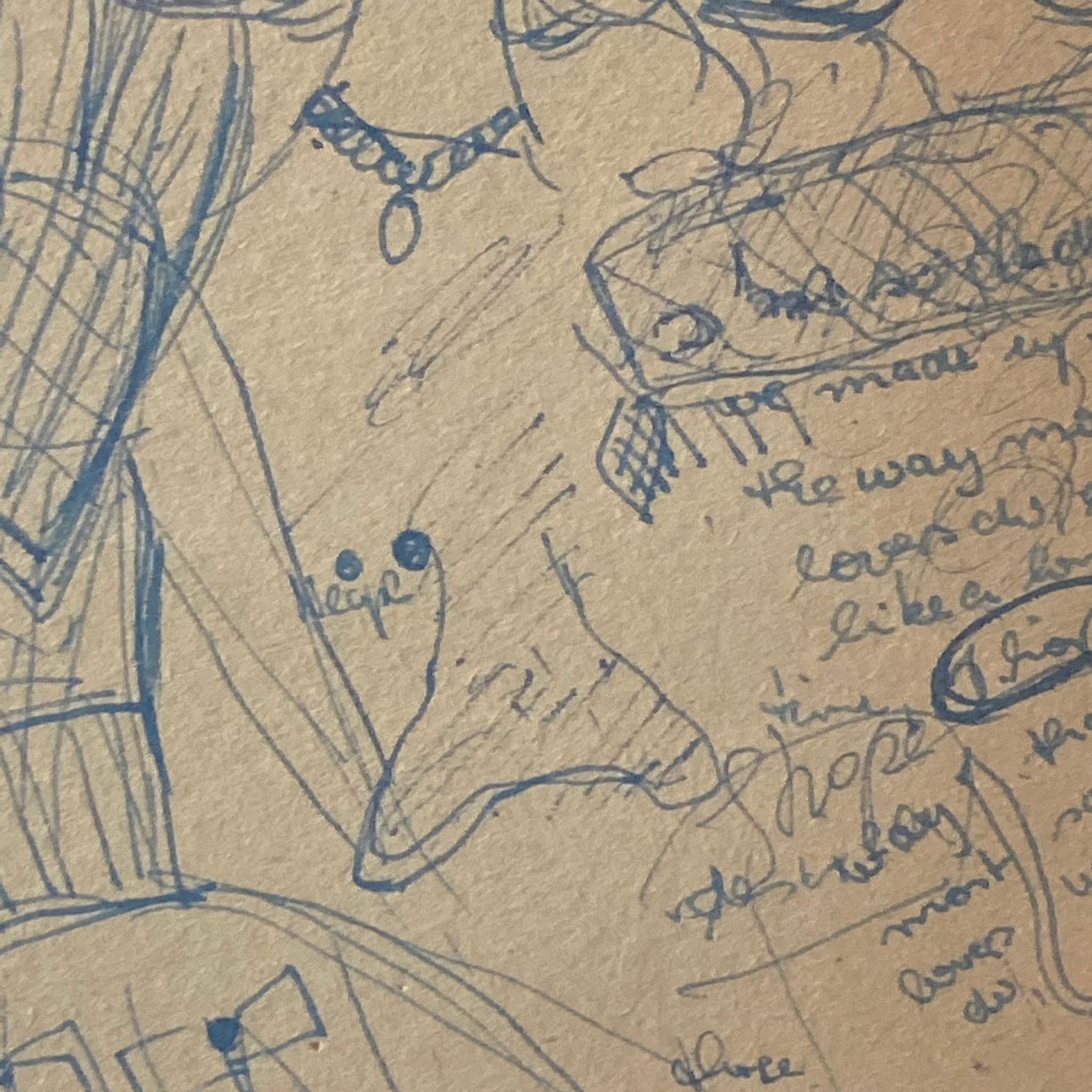 Dessin à l'encre bleue par une adolescente