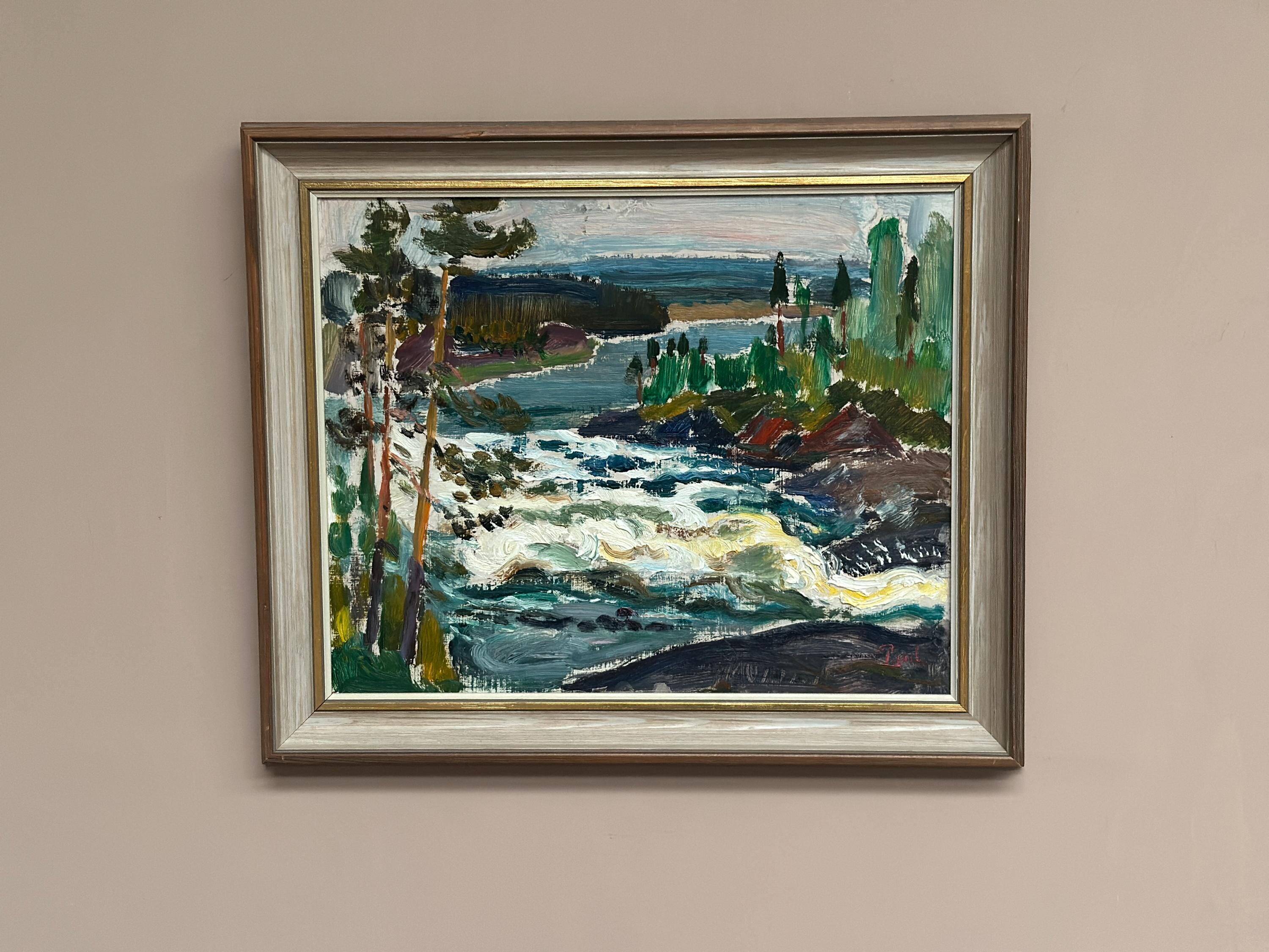 Original Swedish Oil On Panel – “Forsande Vatten” By Paul Sahlin