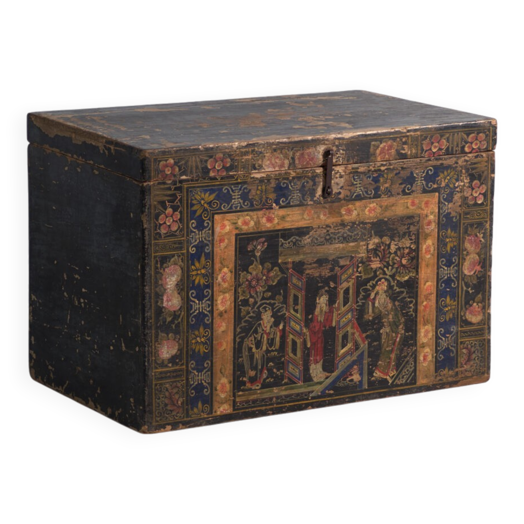 Antique chest painted in pine wood – China, around 1900