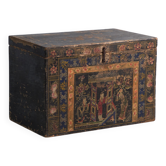 Coffre ancien peint en bois de pin – Chine, vers 1900